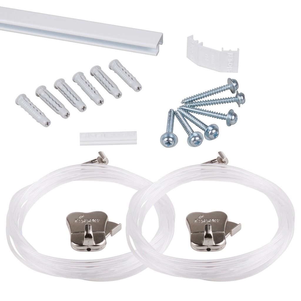 Complete set: STAS minirail white 150cm - incl. 2 perlon cords 150cm with STAS zipper